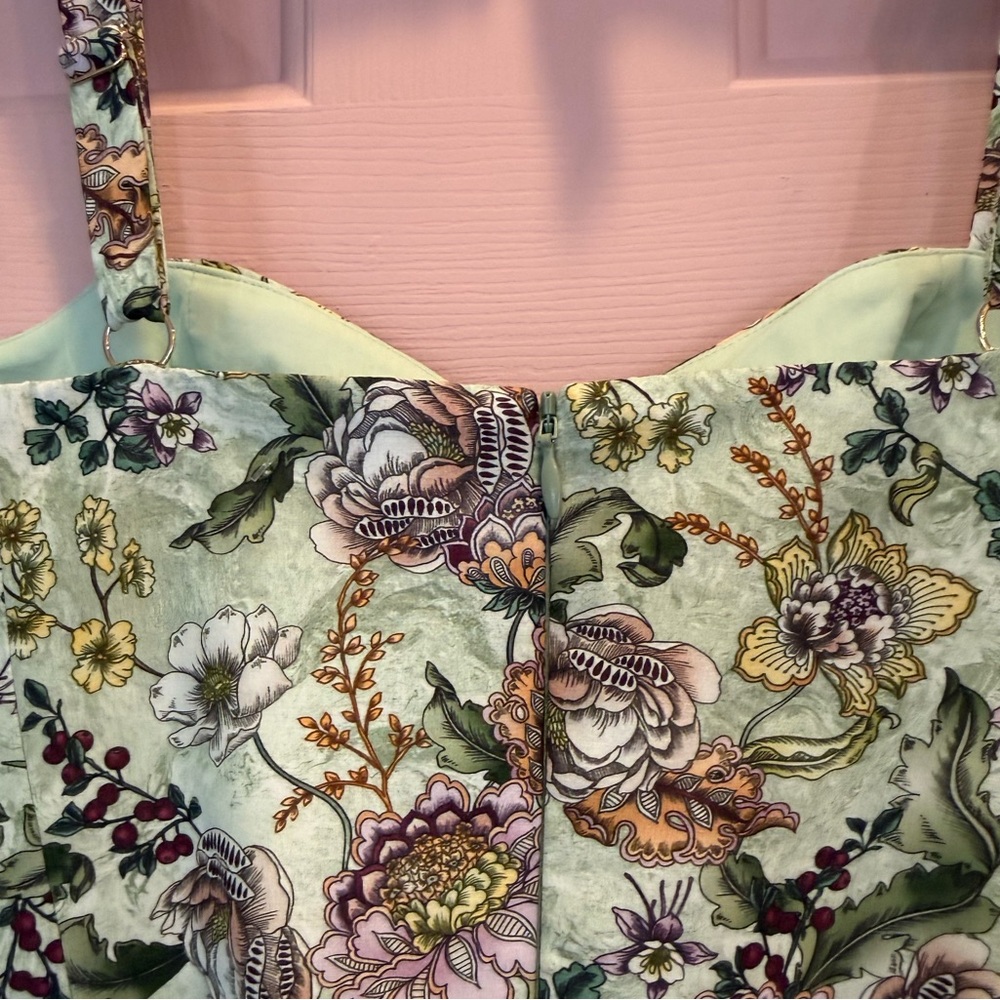 💗Aqua Blu Floral Silk Blend Lotus Drop Waist Maxi Dress Sundress Small - Picture 12 of 14